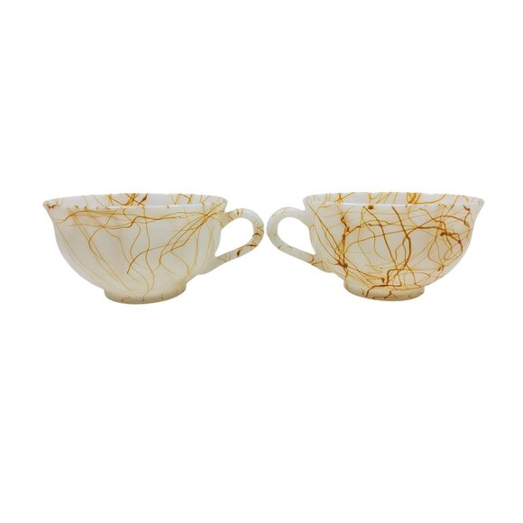 Vintage Hazel Atlas Marbled Milk Glass Teacups Set Of Two - Picture 6 of 10